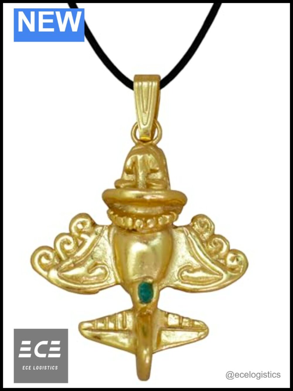 24k Gold Plated Pewter Pendant Necklace Genuine Raw Colombian Emerald 20"